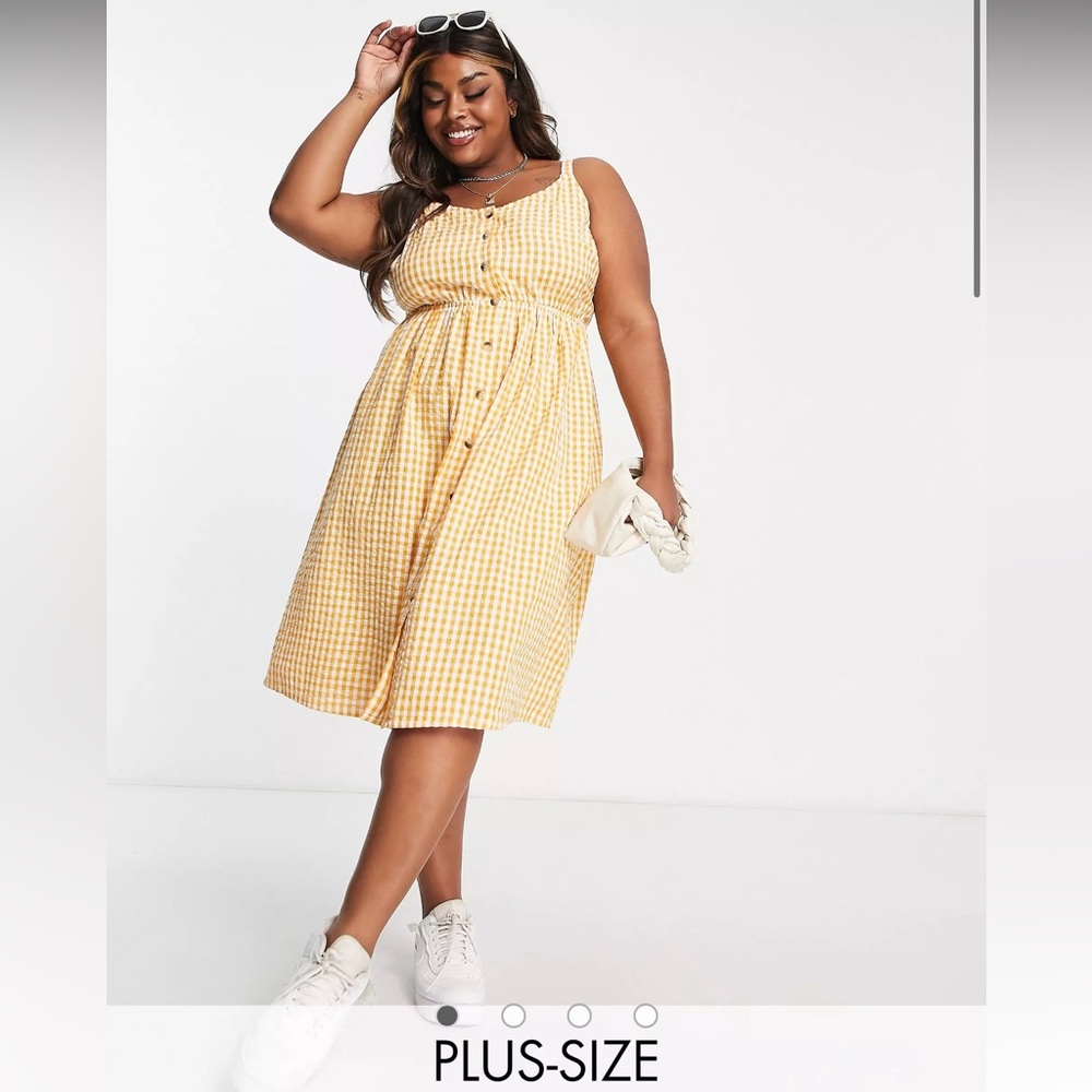 ASOS Curve Yellow Gingham Midi Dress Size UK 26-28 (US 22-24)